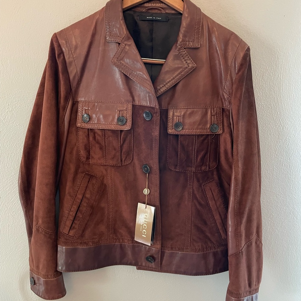 NWT Gucci Brown Leather and Suede Jacket